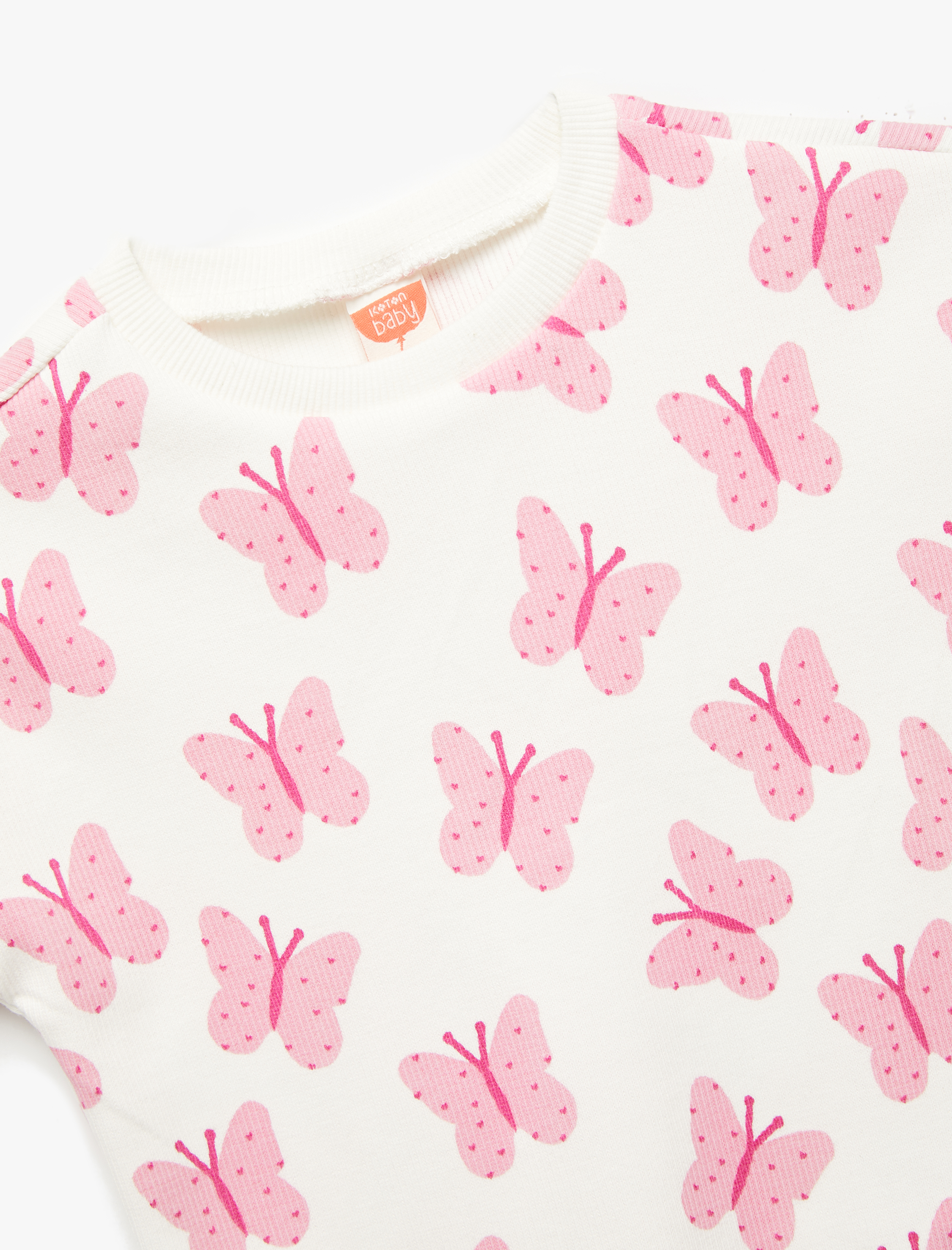  Kız Bebek Kelebek Baskılı Kısa Kollu Bisiklet Yaka Pamuklu Tişört