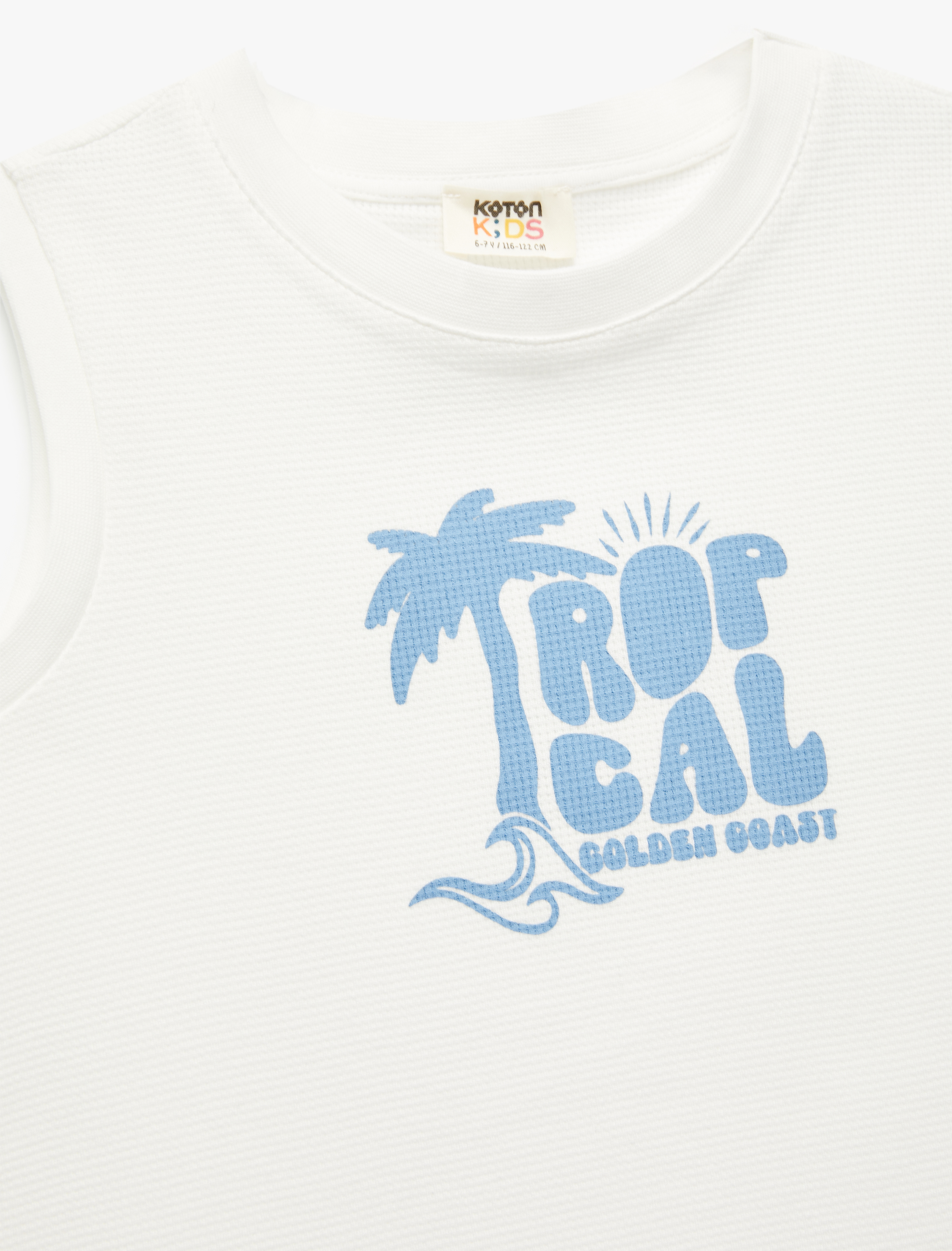  Erkek Çocuk Palmiye Baskılı Kolsuz Bisiklet Yaka Pamuklu Atlet