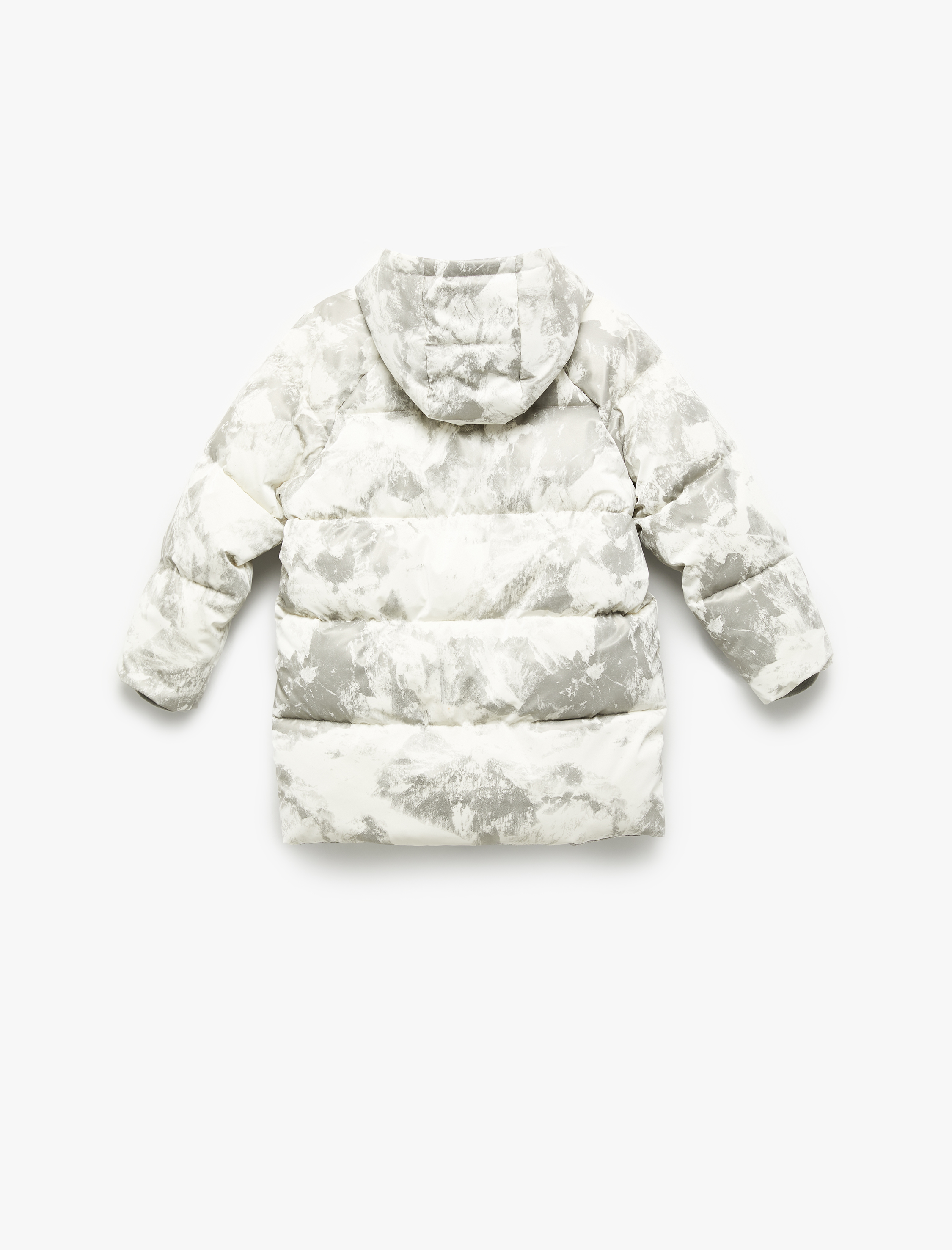  Erkek Çocuk Kapşonlu Uzun Kollu Desenli Cepli Oversize Mont