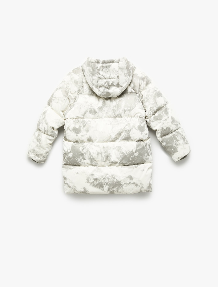 Erkek Çocuk Kapşonlu Uzun Kollu Desenli Cepli Oversize Mont