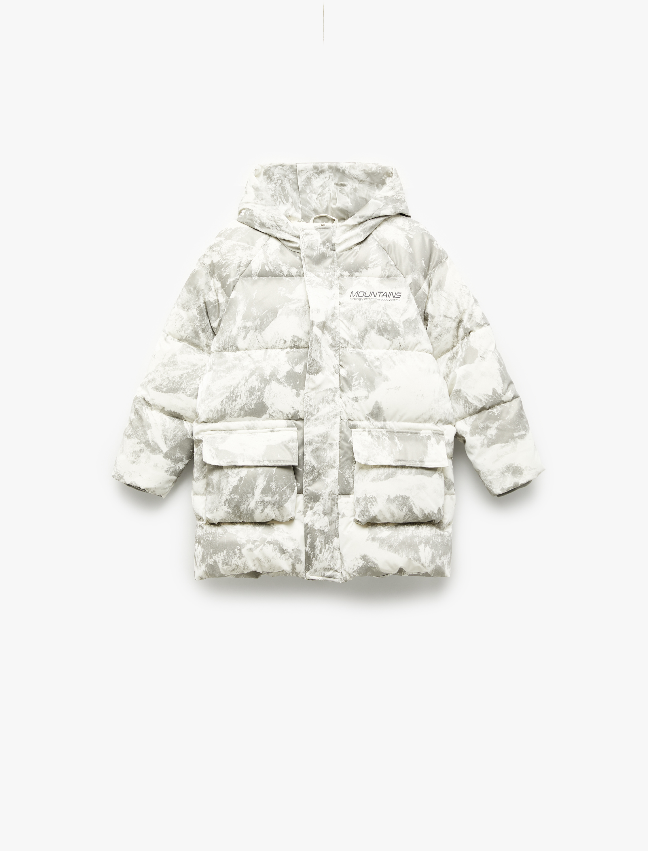  Erkek Çocuk Kapşonlu Uzun Kollu Desenli Cepli Oversize Mont