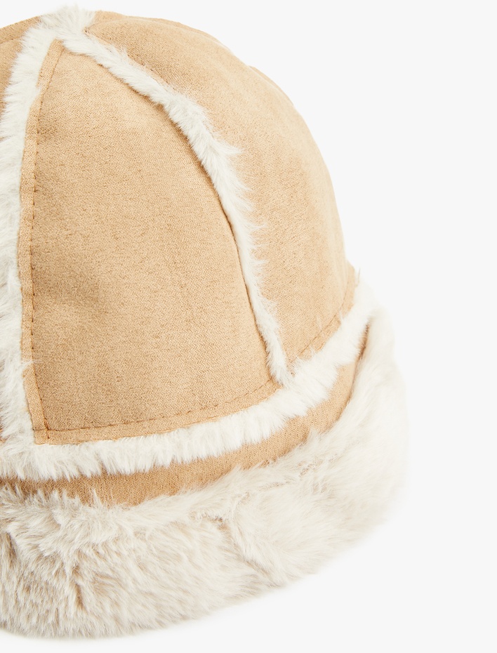 Kadın Peluş Detaylı Bucket Şapka