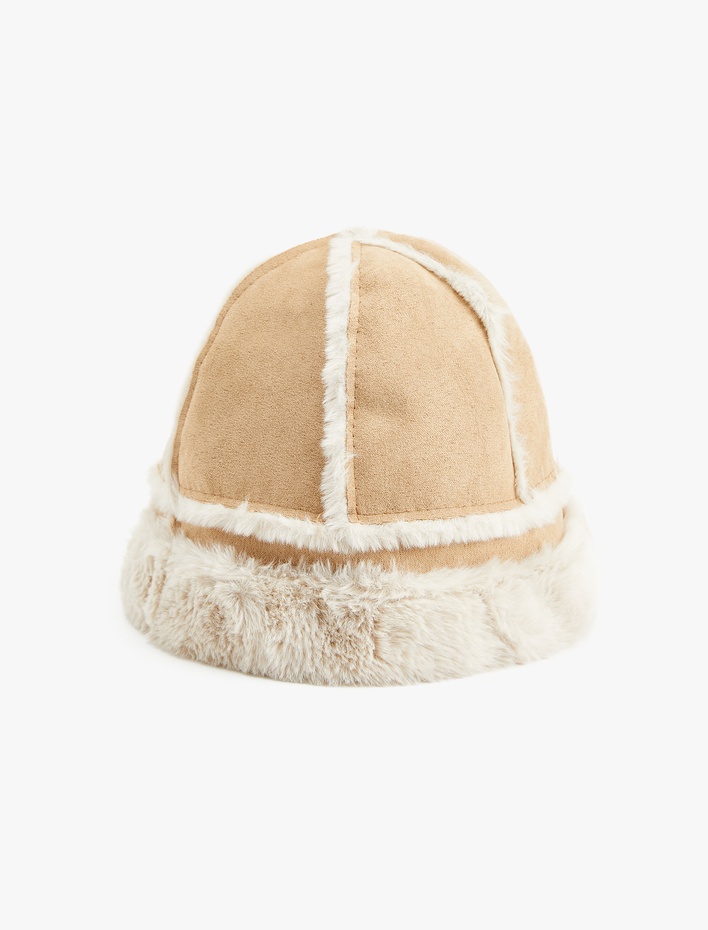 Kadın Peluş Detaylı Bucket Şapka