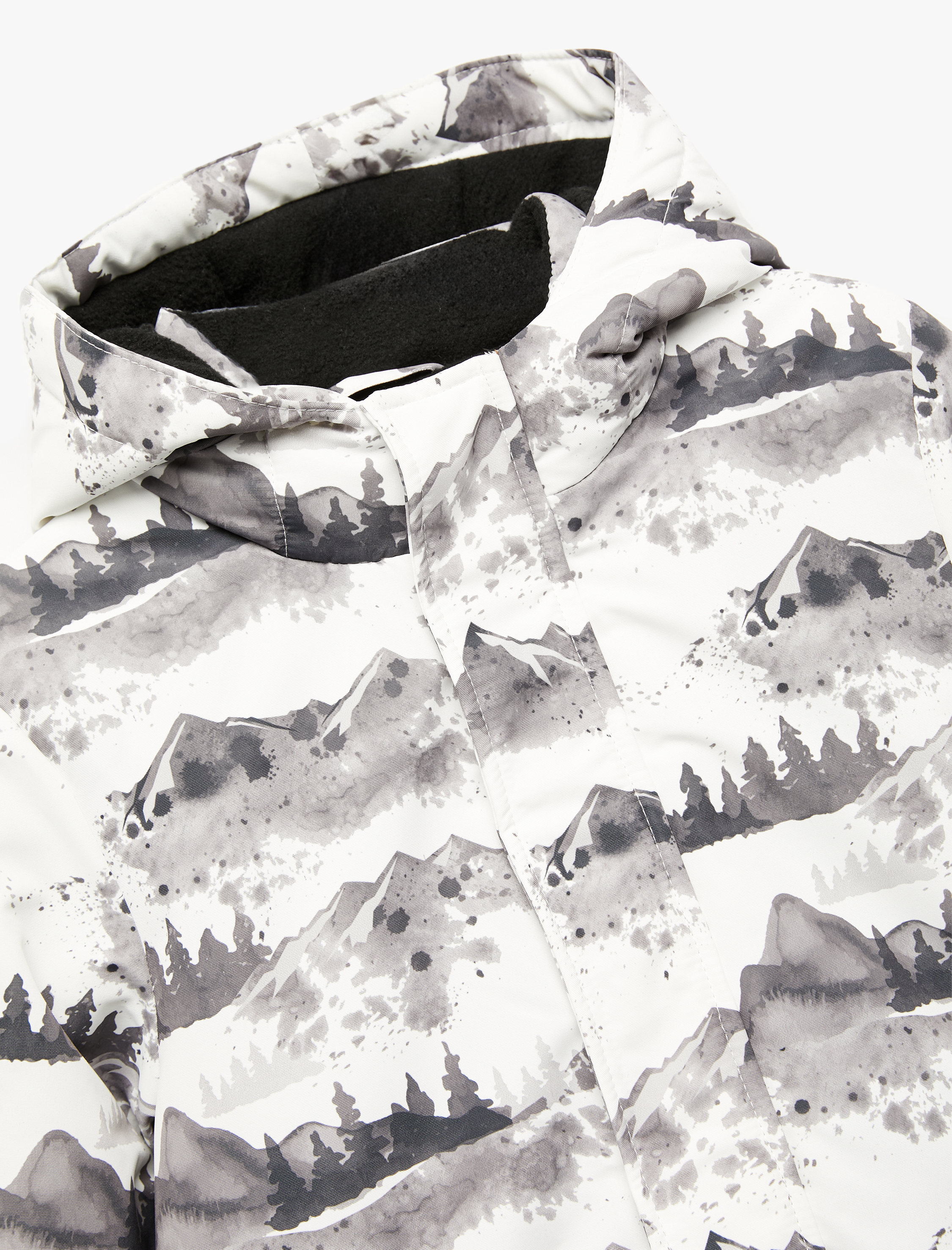  Erkek Çocuk Polar Astarlı Desenli Uzun Kollu Kapşonlu Mont