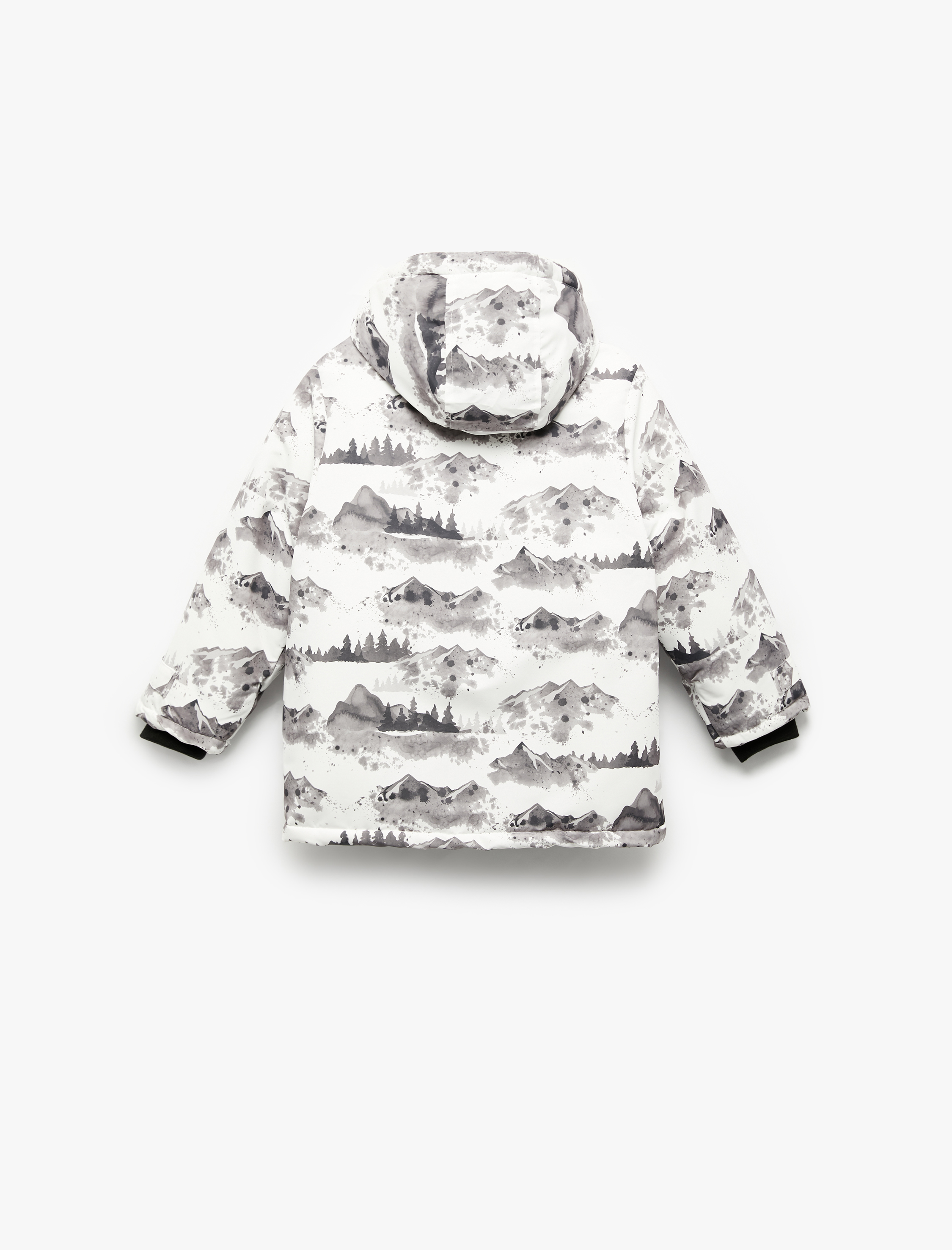  Erkek Çocuk Polar Astarlı Desenli Uzun Kollu Kapşonlu Mont