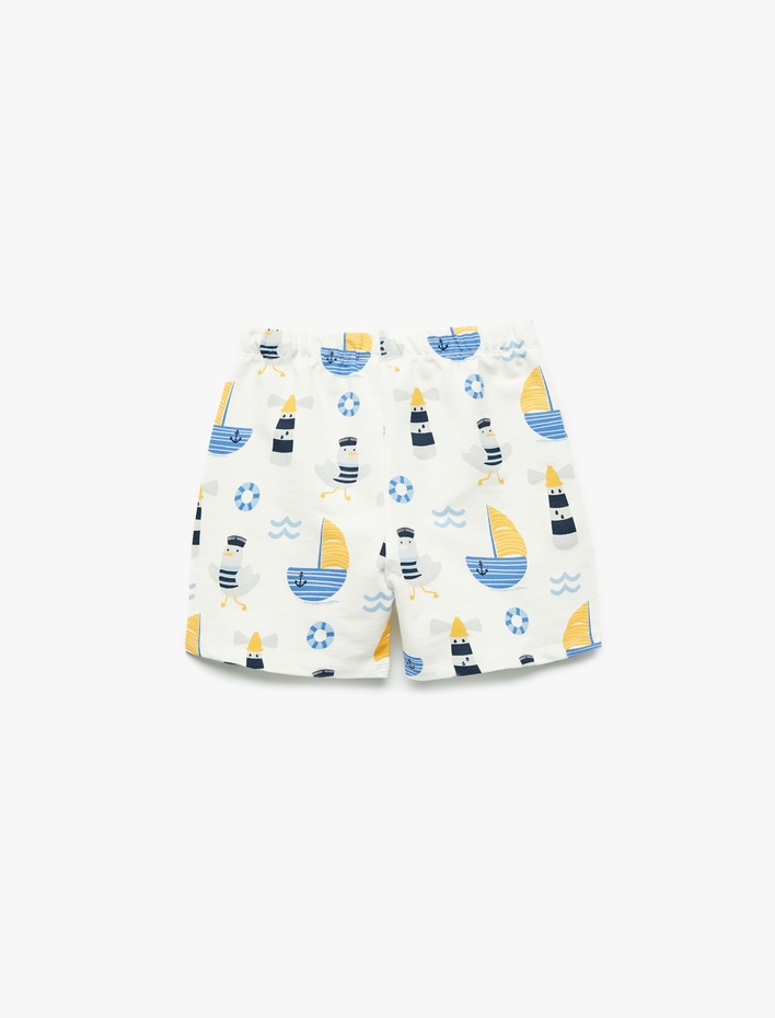 Erkek Bebek Pamuklu Baskılı Beli Bağcıklı Şort
