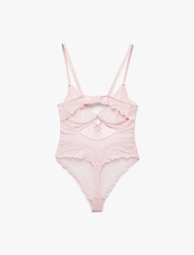 Transparan Balenli Dantelli Tül Bodysuit_1