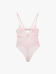 Transparan Balenli Dantelli Tül Bodysuit