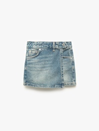 Cep Detaylı Pamuklu Denim Şort Etek
