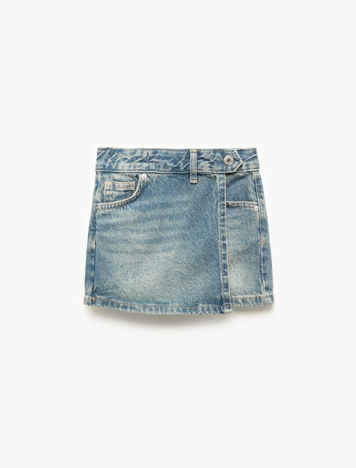 Kız Çocuk Cep Detaylı Pamuklu Denim Şort Etek