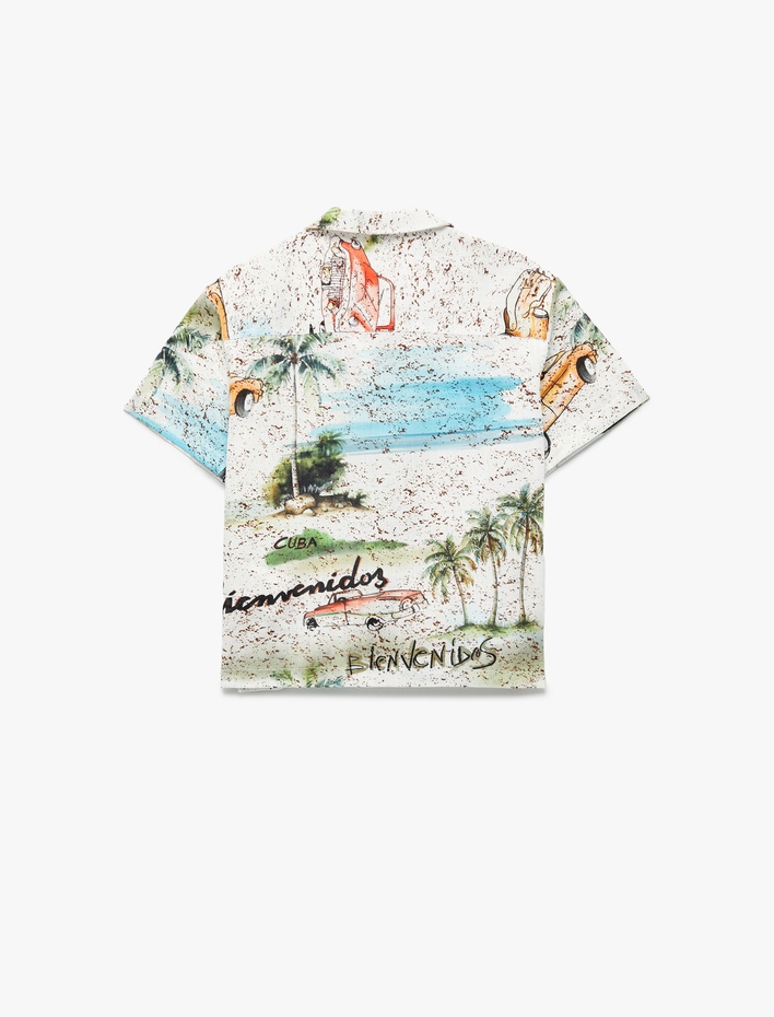 Erkek Çocuk Pamuklu Araba Desenli Tek Cepli Kısa Kollu Gömlek