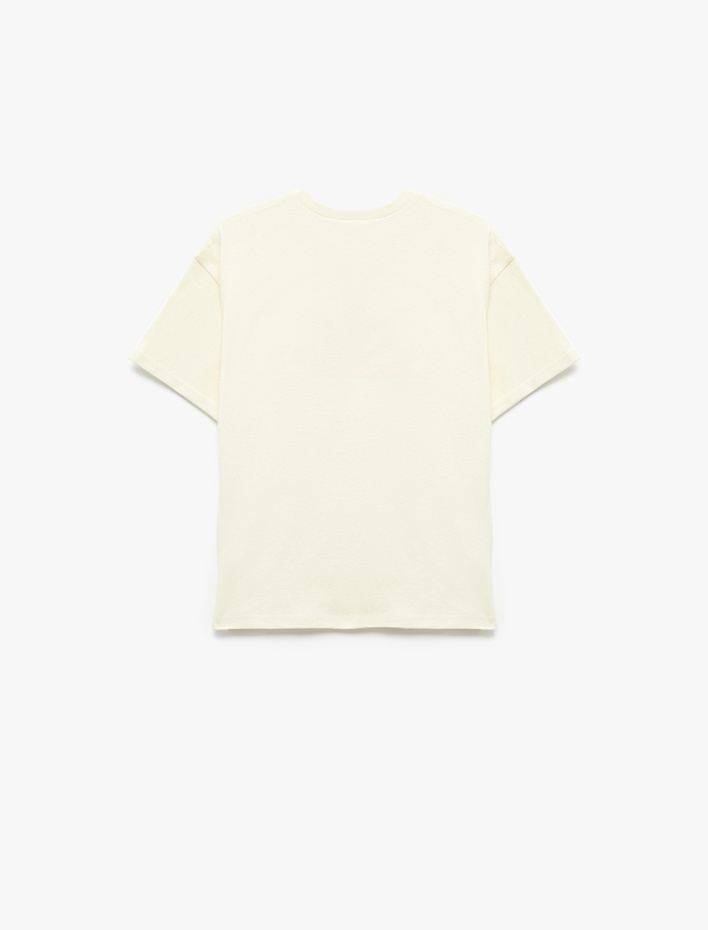 Kız Çocuk İşlemeli Bisiklet Yaka Pamuklu Kısa Kollu Tişört