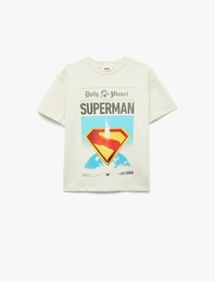 Lisanslı Superman Baskılı Kısa Kollu Bisiklet Yaka Tişört
