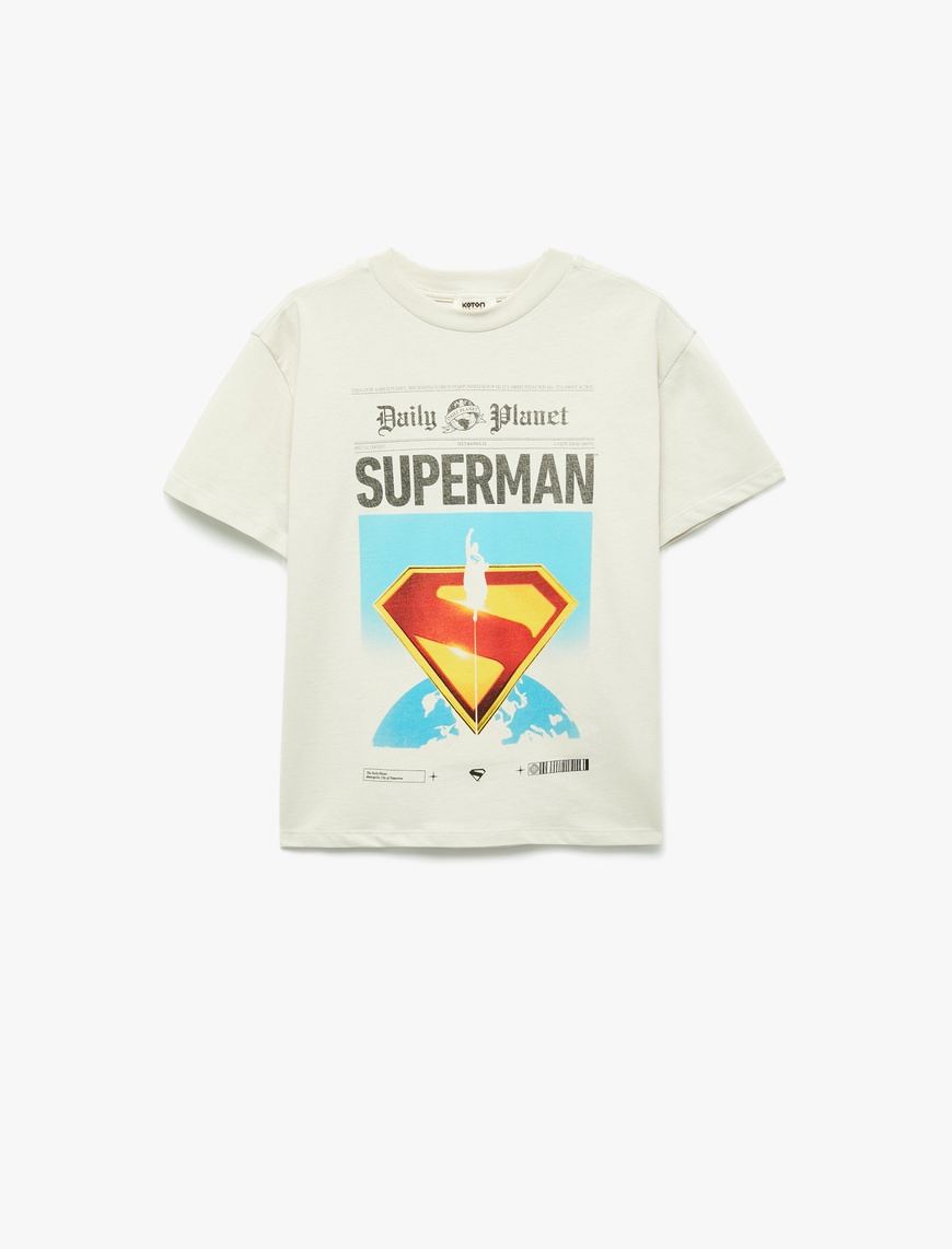  Erkek Çocuk Lisanslı Superman Baskılı Kısa Kollu Bisiklet Yaka Tişört