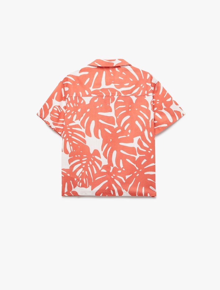 Erkek Çocuk Pamuklu Kısa Kollu Yaprak Desenli Gömlek