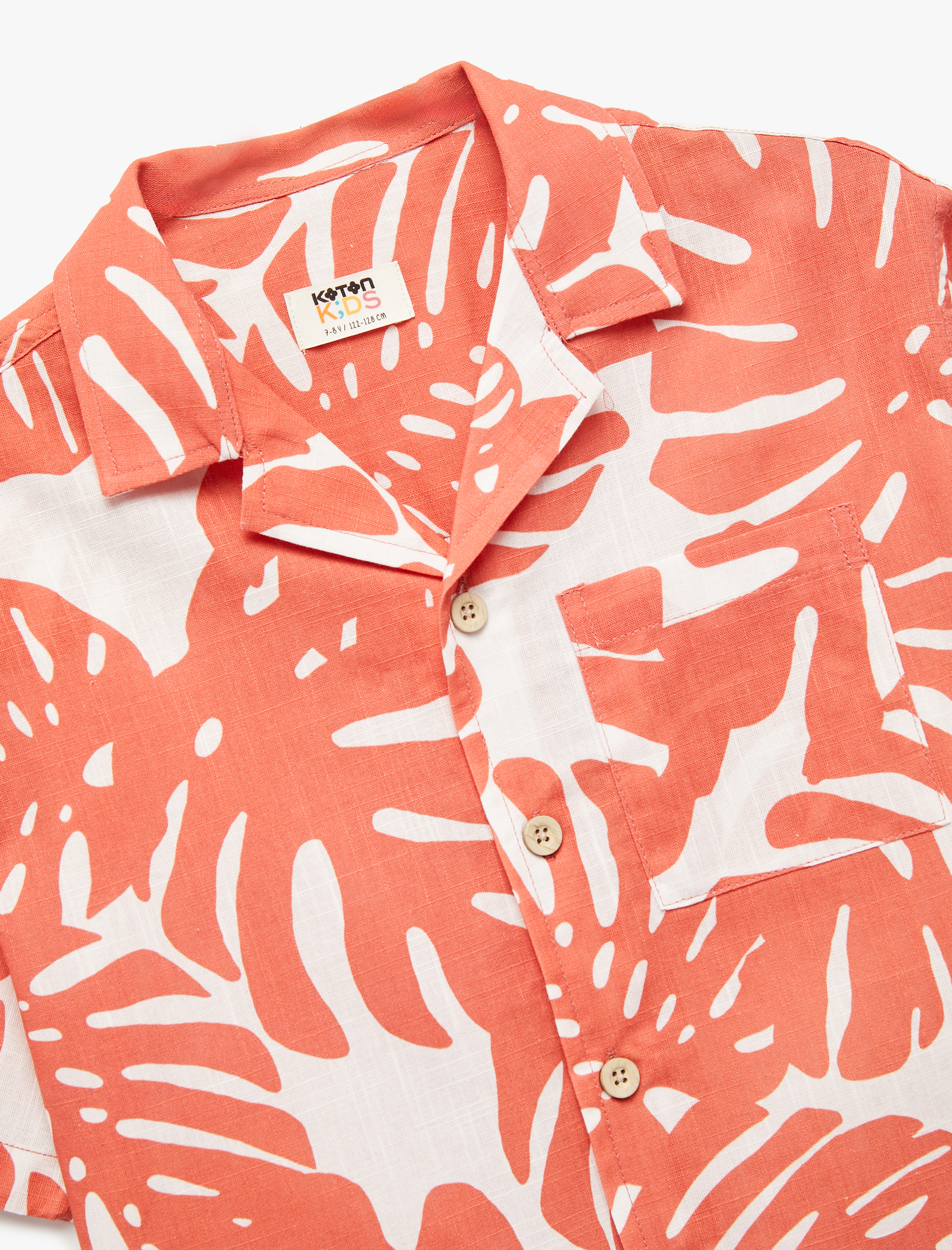  Erkek Çocuk Pamuklu Kısa Kollu Yaprak Desenli Gömlek