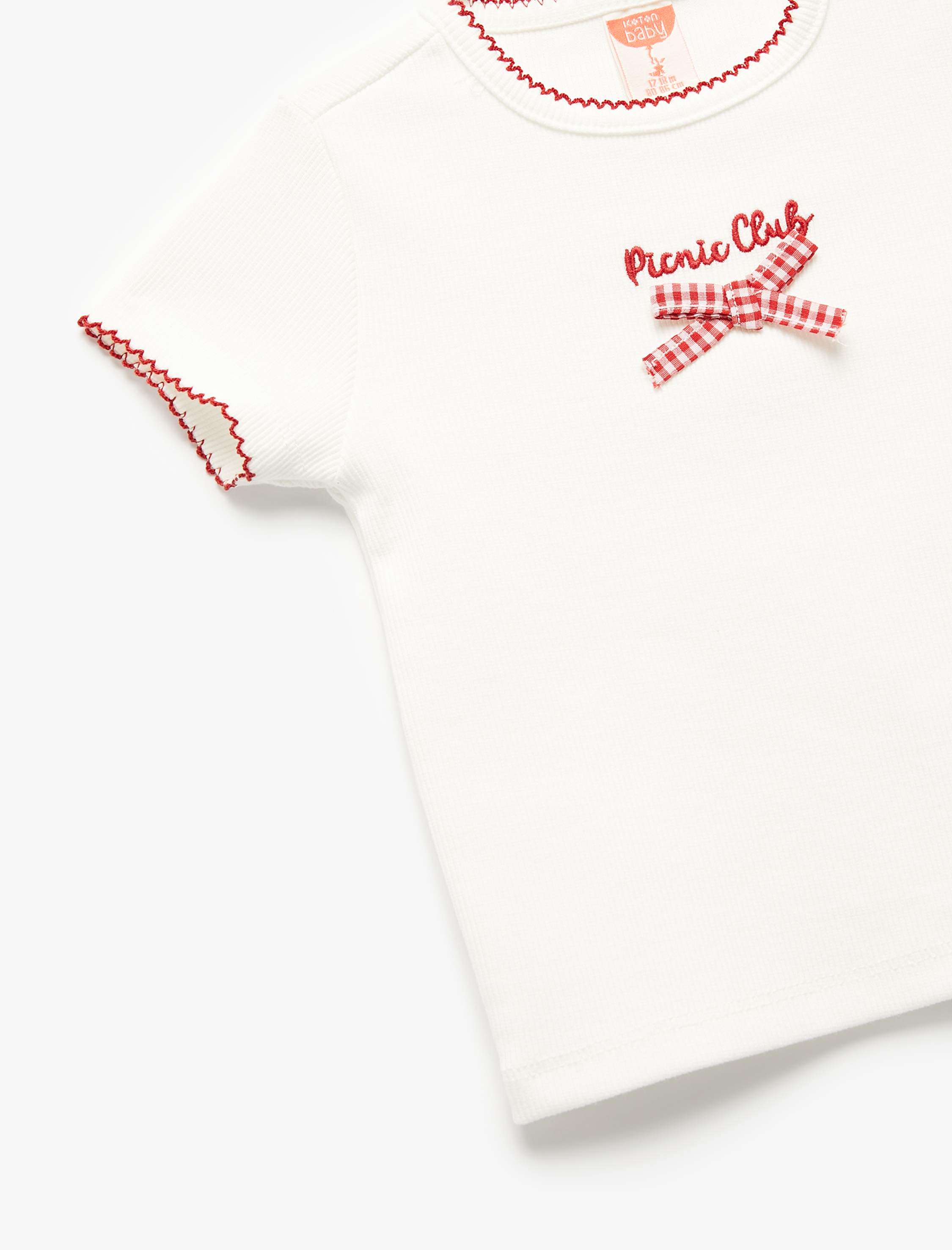  Kız Bebek Fiyonk Detaylı Kısa Kollu Bisiklet Yaka Pamuklu Tişört