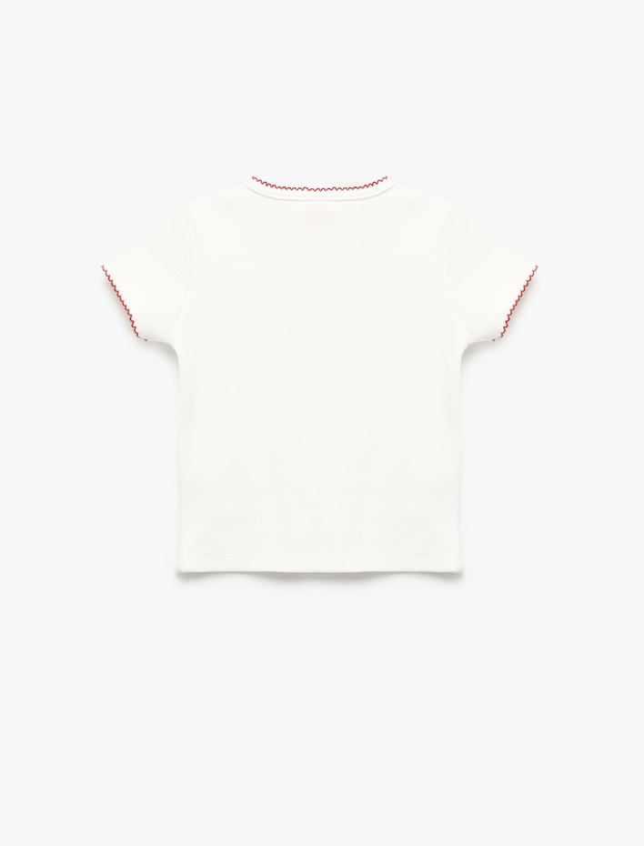 Kız Bebek Fiyonk Detaylı Kısa Kollu Bisiklet Yaka Pamuklu Tişört