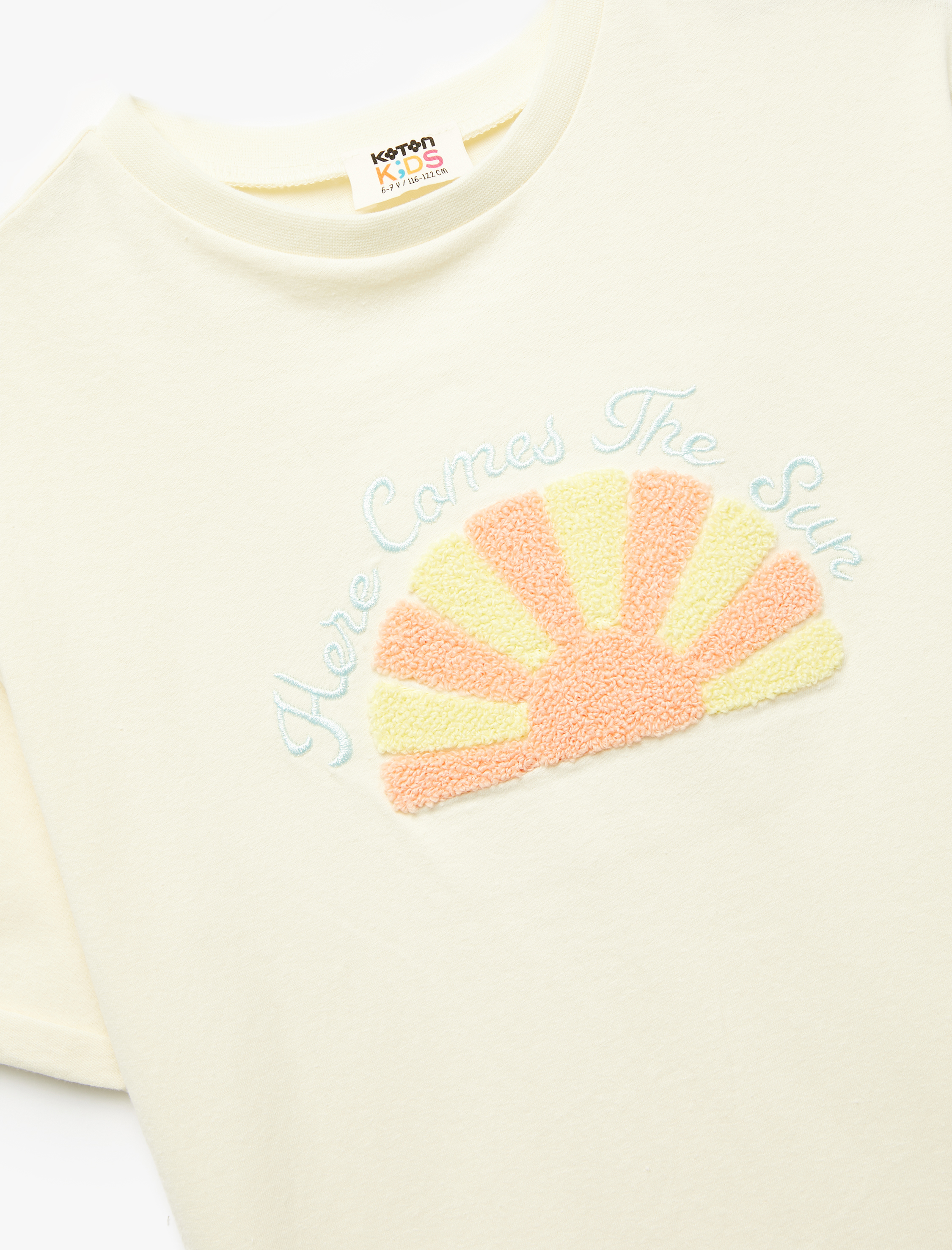  Kız Çocuk İşlemeli Bisiklet Yaka Pamuklu Kısa Kollu Tişört