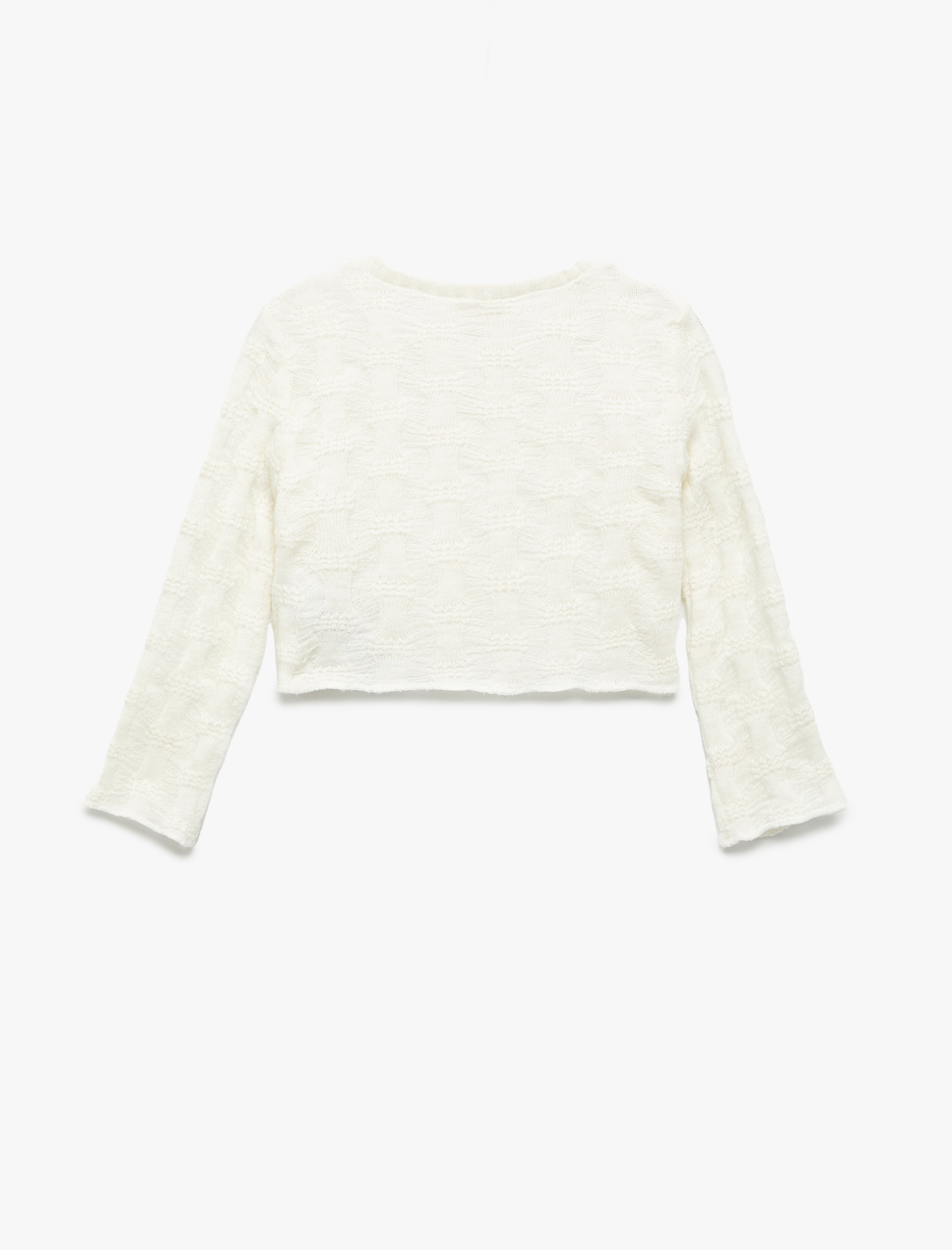  Kız Çocuk Uzun Kollu Bisiklet Yaka Dokulu Crop Sweatshirt