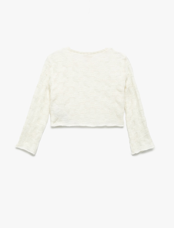 Kız Çocuk Uzun Kollu Bisiklet Yaka Dokulu Crop Sweatshirt