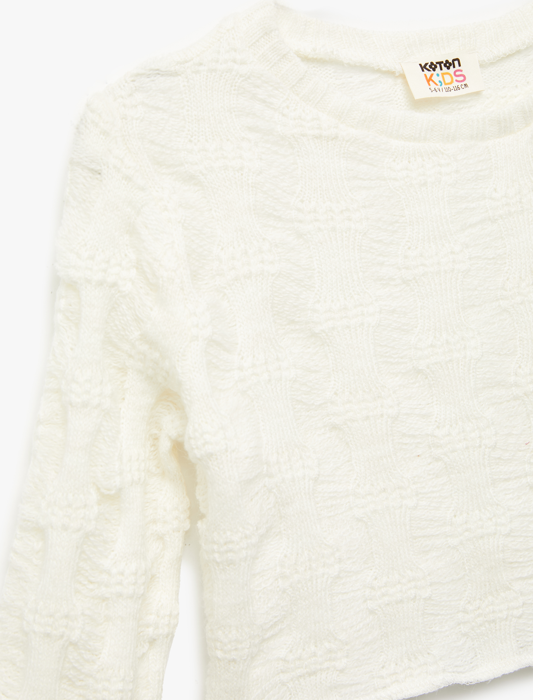  Kız Çocuk Uzun Kollu Bisiklet Yaka Dokulu Crop Sweatshirt