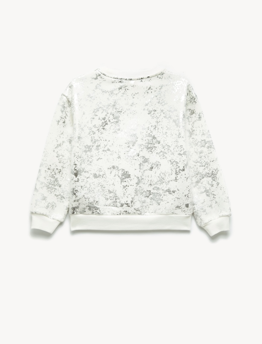  Kız Çocuk Uzun Kollu Bisiklet Yaka Desenli Şardonlu Sweatshirt
