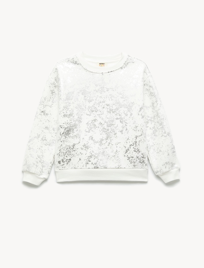 Kız Çocuk Uzun Kollu Bisiklet Yaka Desenli Şardonlu Sweatshirt