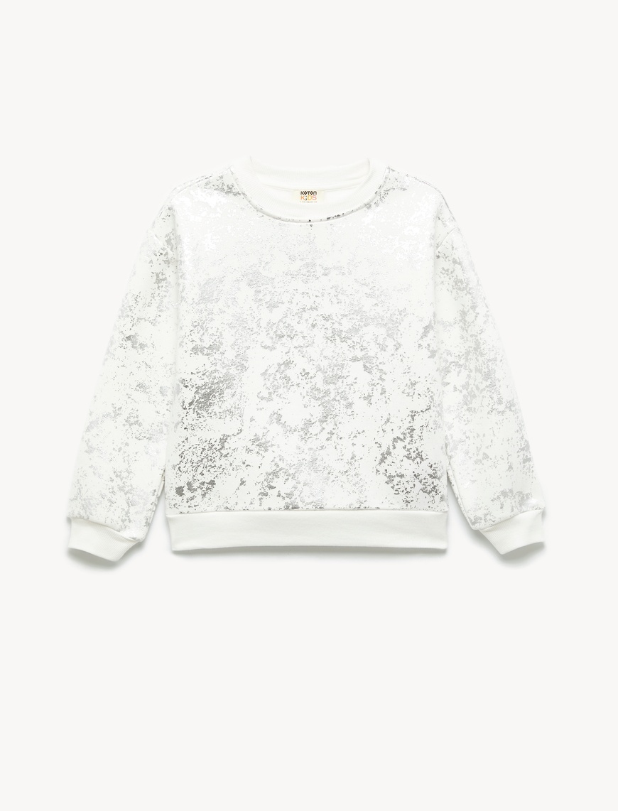 Kız Çocuk Uzun Kollu Bisiklet Yaka Desenli Şardonlu Sweatshirt