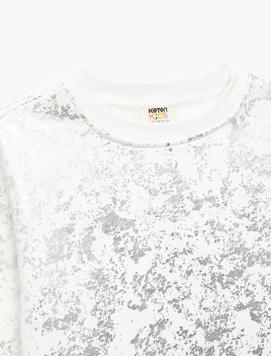  Kız Çocuk Uzun Kollu Bisiklet Yaka Desenli Şardonlu Sweatshirt