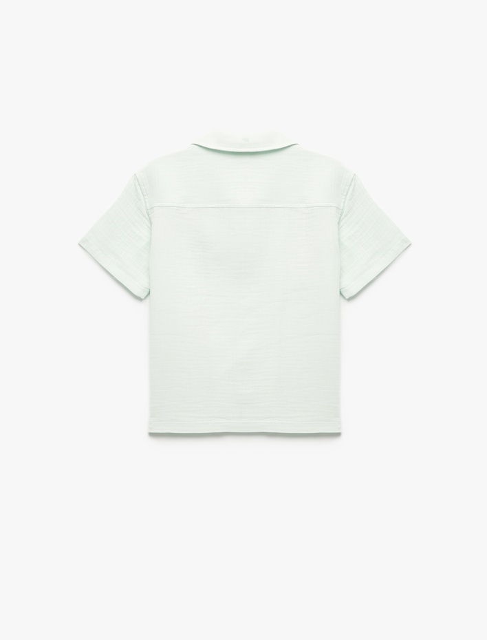 Erkek Çocuk Pamuklu Kısa Kollu Devrik Yaka Nakış Detaylı Gömlek