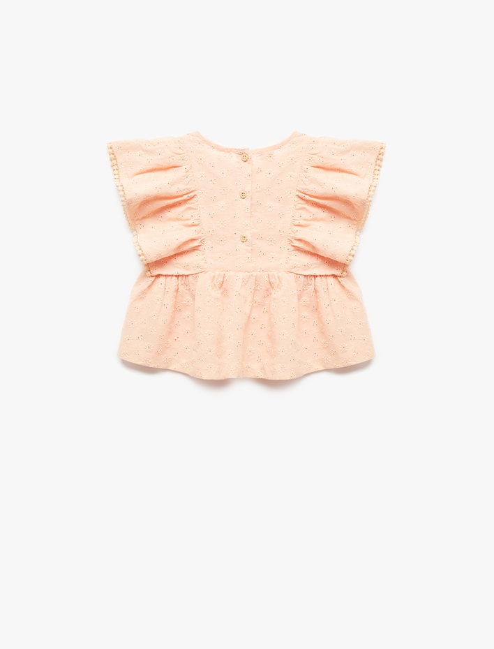 Kız Bebek Pamuklu Fırfır Detaylı Kolsuz Bisiklet Yaka Bluz