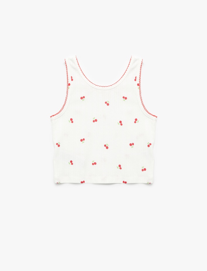 Kız Çocuk Kiraz Baskılı Kolsuz Bisiklet Yaka Crop Atlet