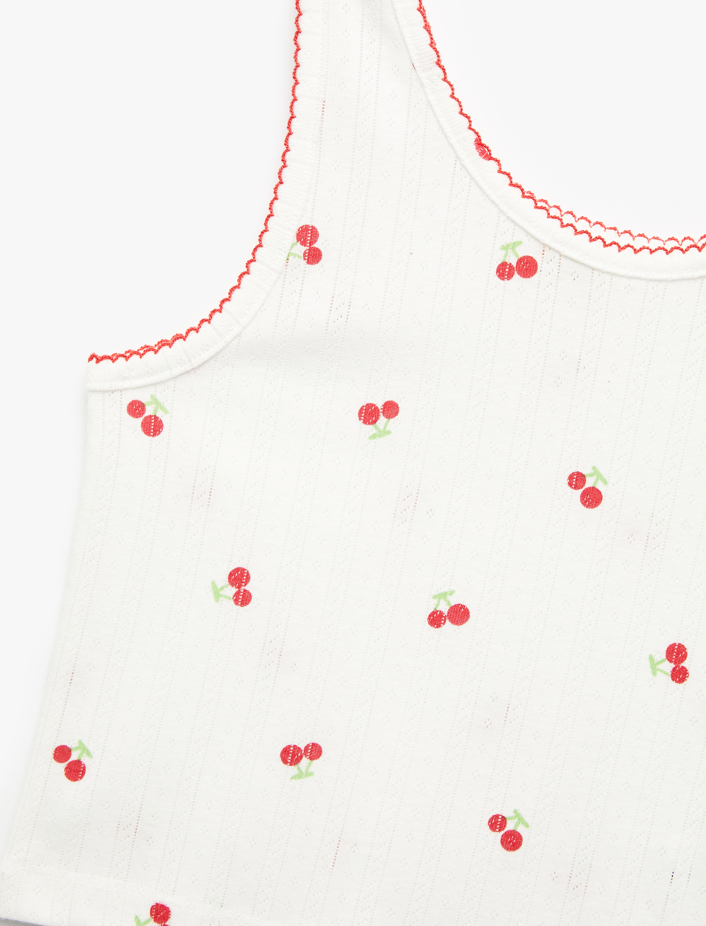  Kız Çocuk Kiraz Baskılı Kolsuz Bisiklet Yaka Crop Atlet