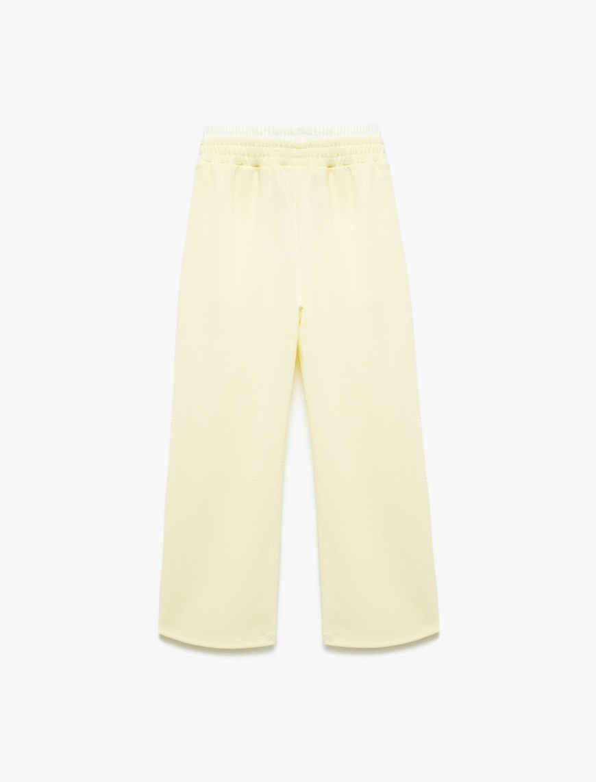  Kız Çocuk Beli Bağcıklı Bürümcük Kumaş Basic Geniş Paça Pantolon