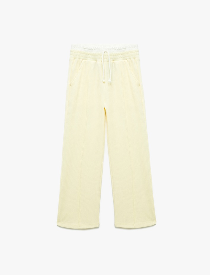 Kız Çocuk Beli Bağcıklı Bürümcük Kumaş Basic Geniş Paça Pantolon