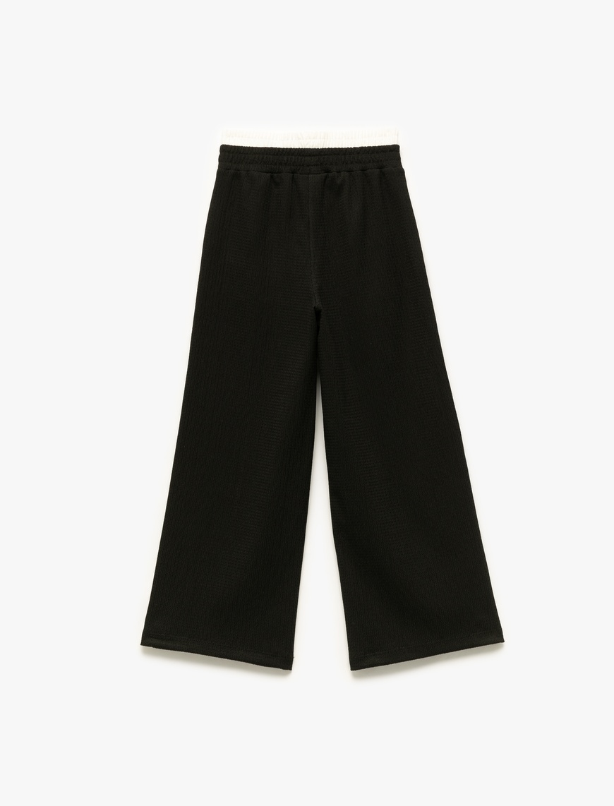  Kız Çocuk Beli Bağcıklı Bürümcük Kumaş Basic Geniş Paça Pantolon