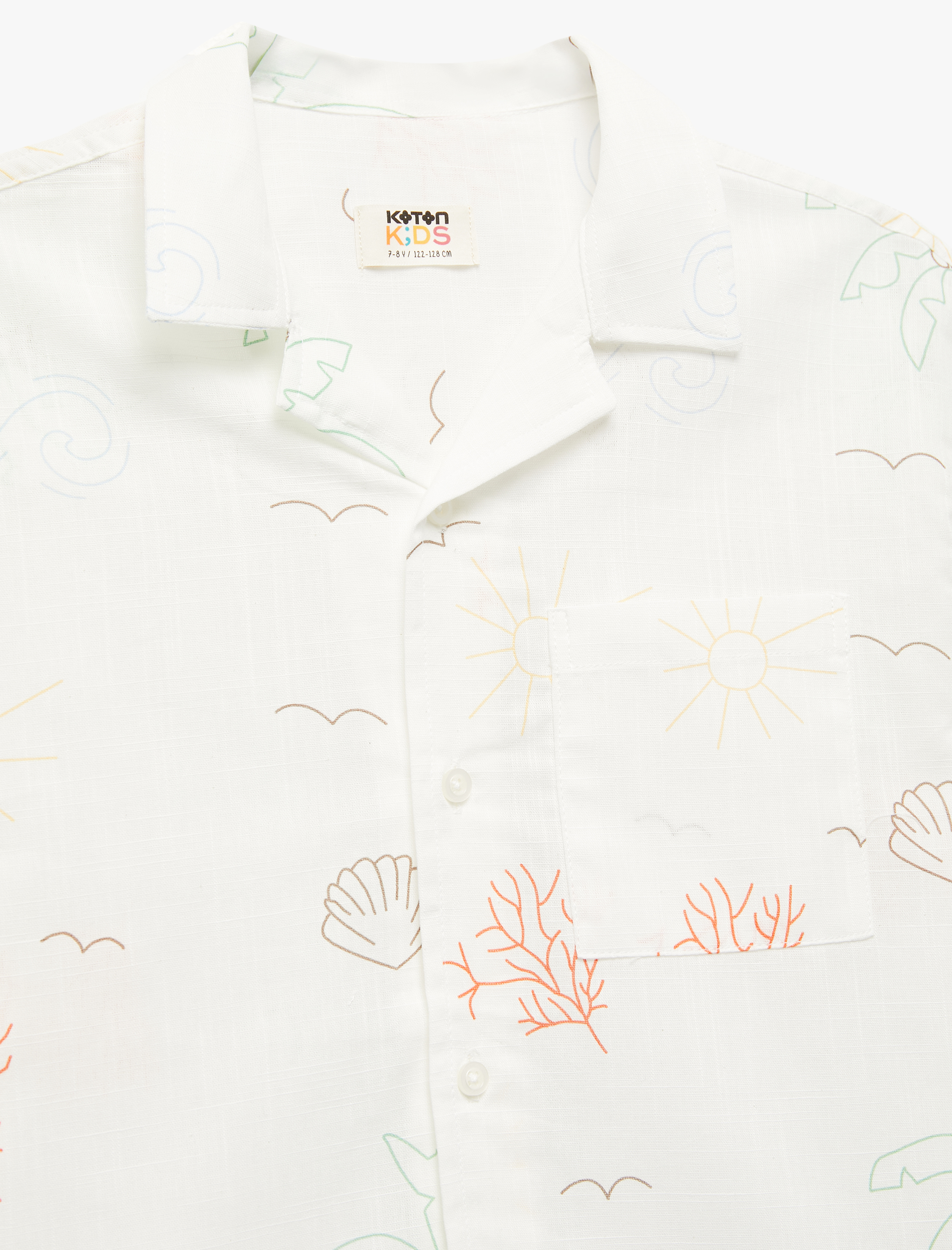  Erkek Çocuk Pamuklu Desenli Tek Cepli Kısa Kollu Gömlek