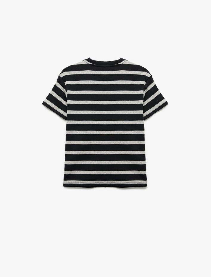 Erkek Çocuk Bisiklet Yaka Kısa Kollu Kaşkorse Çizgili Tişört