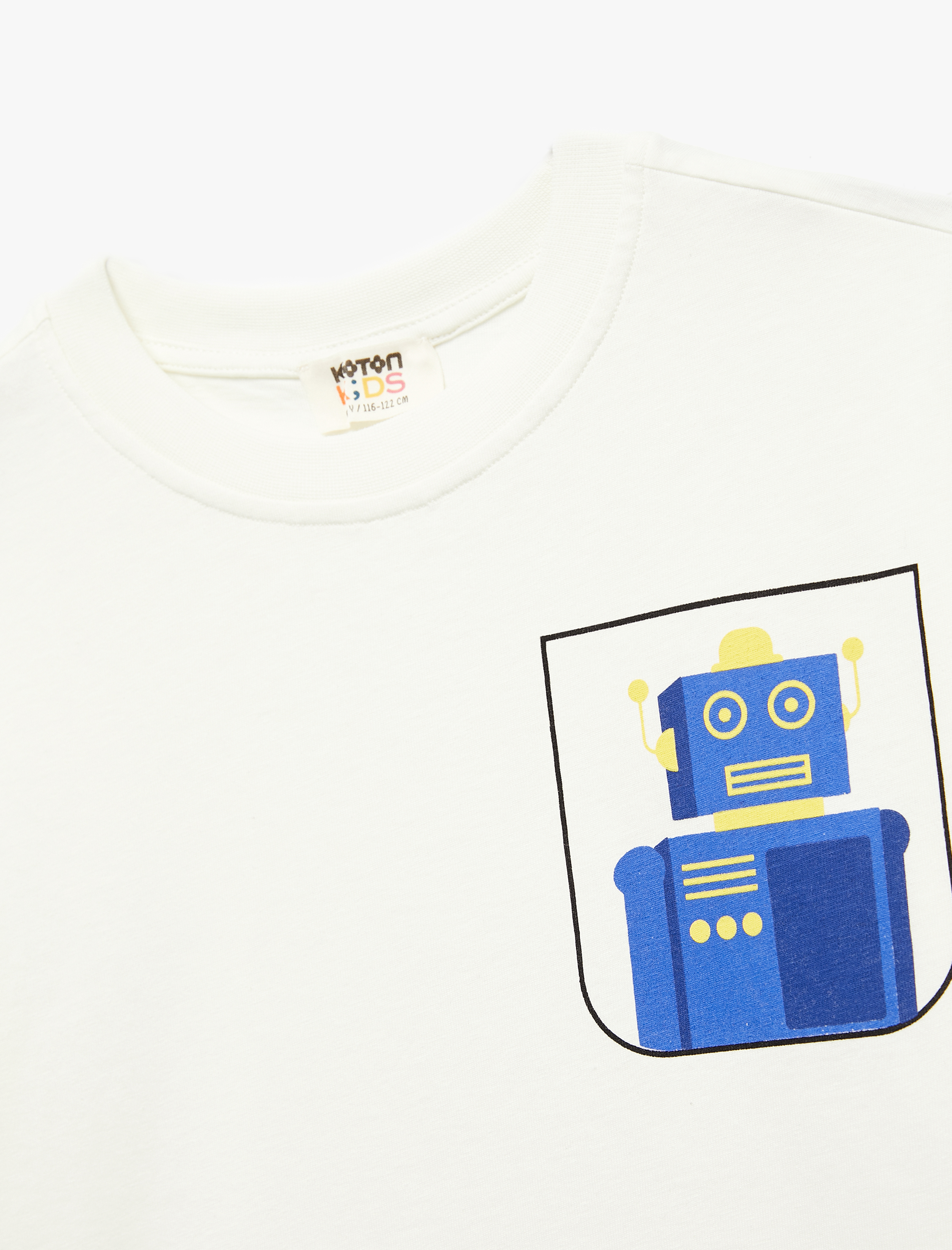  Erkek Çocuk Pamuklu Bisiklet Yaka Kısa Kollu Robot Baskılı Tişört