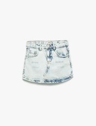 Pamuklu Düğmeli Cepli Denim Şort Etek