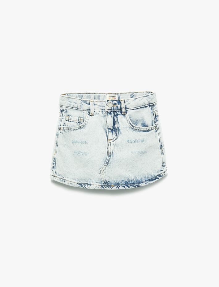 Kız Çocuk Pamuklu Düğmeli Cepli Denim Şort Etek