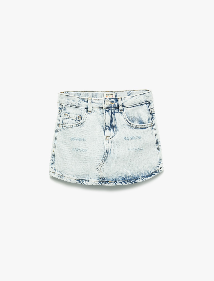  Kız Çocuk Pamuklu Düğmeli Cepli Denim Şort Etek