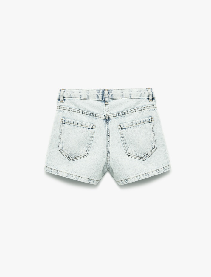 Kız Çocuk Pamuklu Düğmeli Cepli Denim Şort Etek