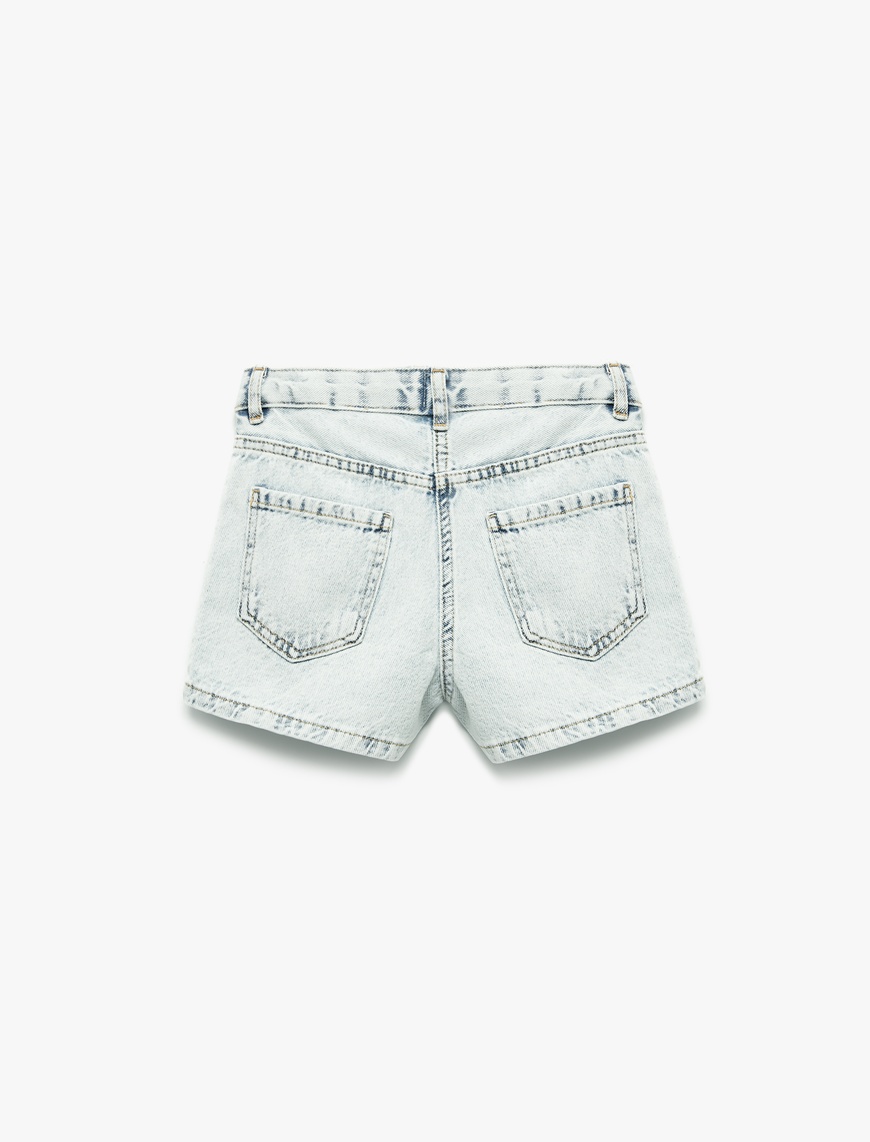  Kız Çocuk Pamuklu Düğmeli Cepli Denim Şort Etek