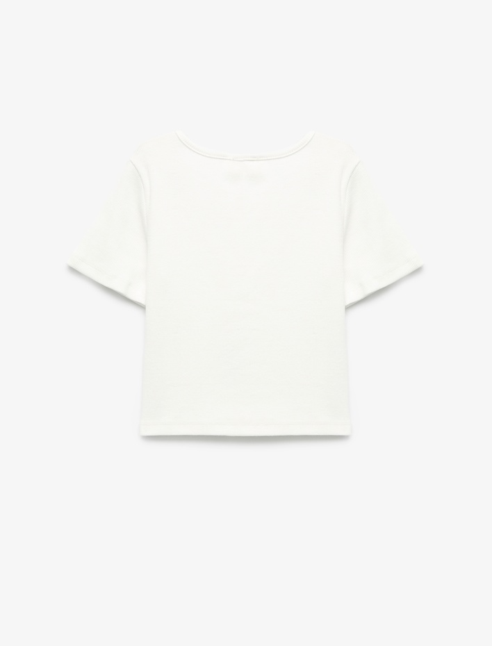 Kız Çocuk Fiyonk Detaylı Kısa Kollu Bisiklet Yaka Crop Tişört