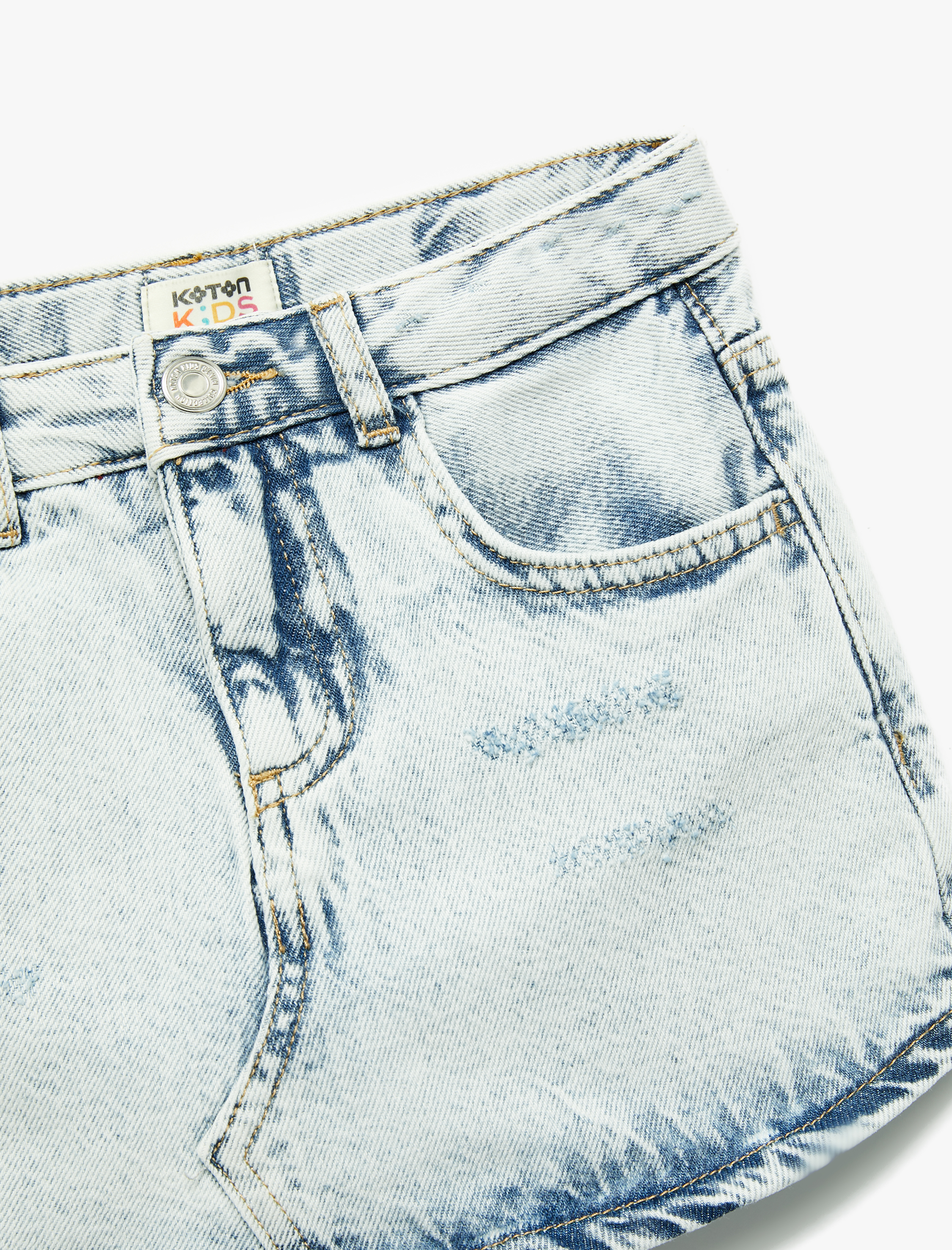 Kız Çocuk Pamuklu Düğmeli Cepli Denim Şort Etek