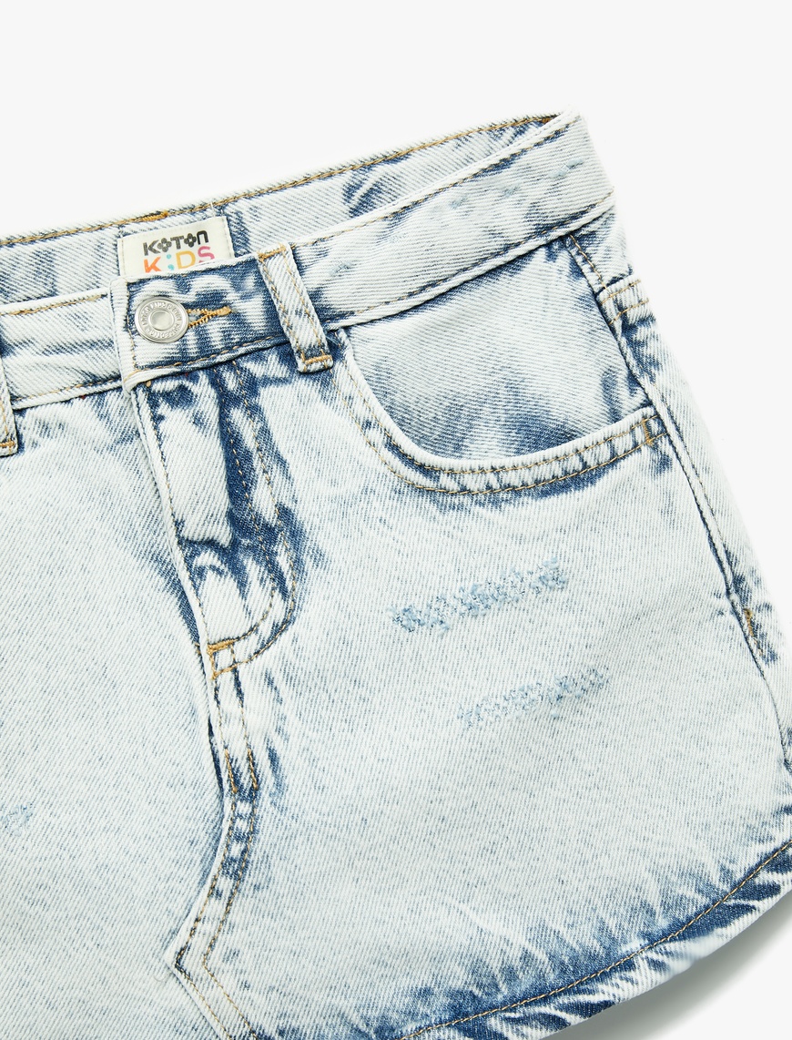  Kız Çocuk Pamuklu Düğmeli Cepli Denim Şort Etek