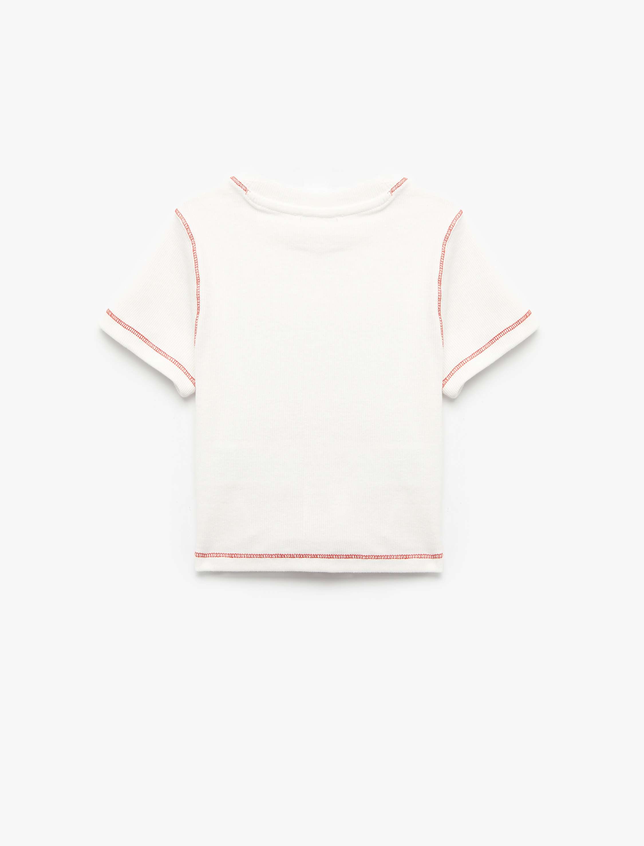  Kız Çocuk Bisiklet Yaka Kısa Kollu Çilek Baskılı Crop Tişört