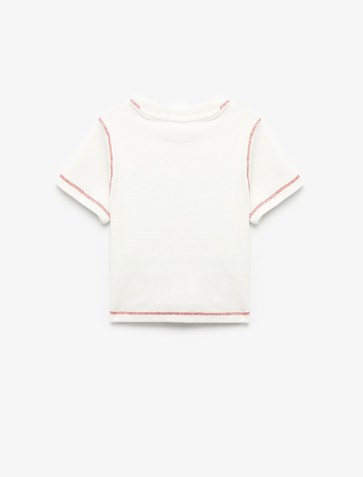 Kız Çocuk Bisiklet Yaka Kısa Kollu Çilek Baskılı Crop Tişört